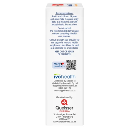 Illustration of the product packaging Doppelherz aktiv Omega-3 + Folic Acid + B6 + B12 side view left